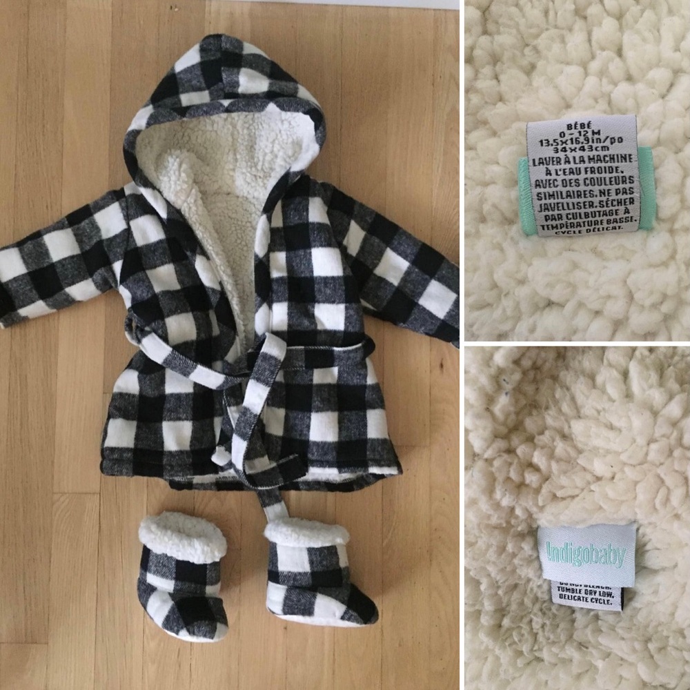 Indigo Black and White Checkered Kids Pajama Robe